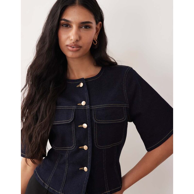 ASOS DESIGN fitted button through denim top-Blue