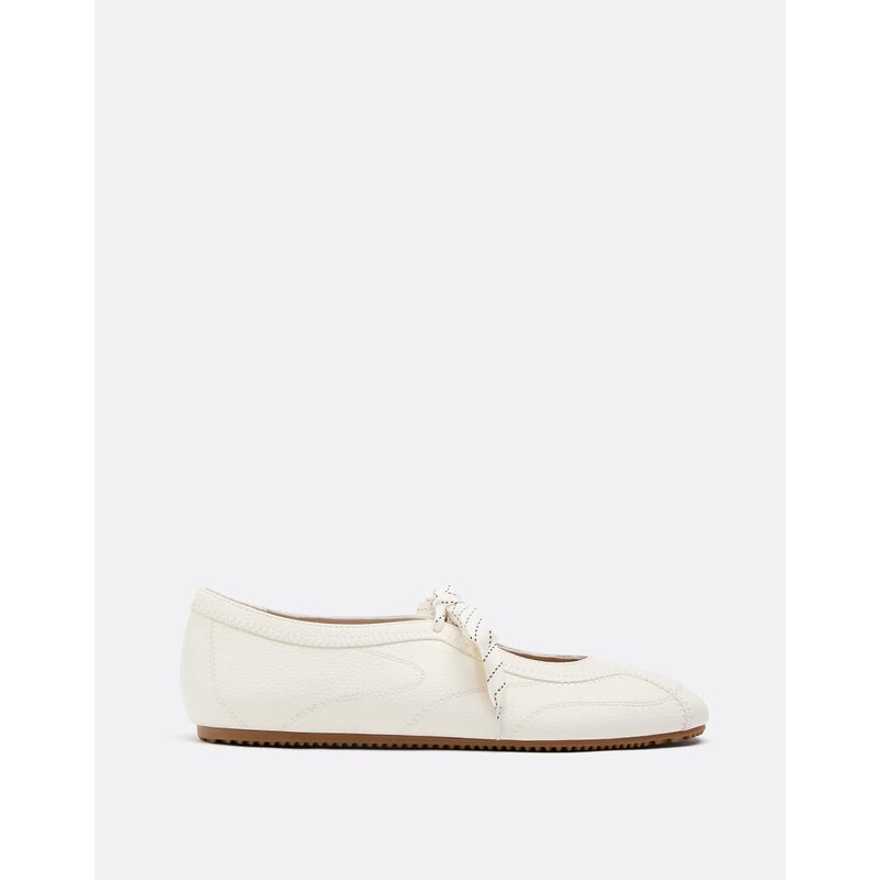 Stradivarius Leather effect sports ballet flats in white