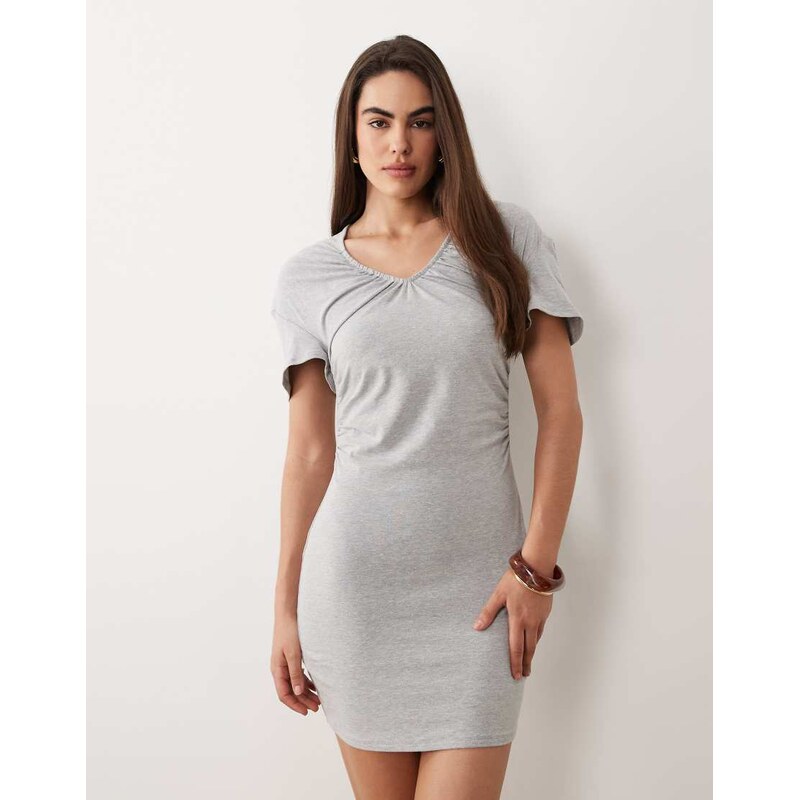 ASOS DESIGN ruched v neck mini dress in grey