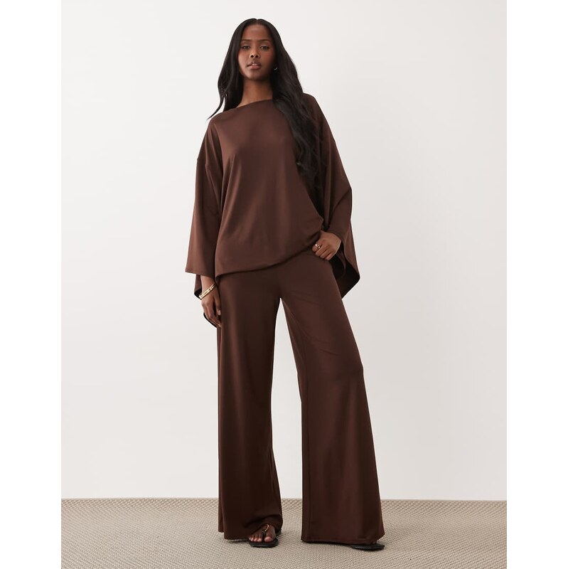 ASOS DESIGN wide leg trouser co-ord in brown