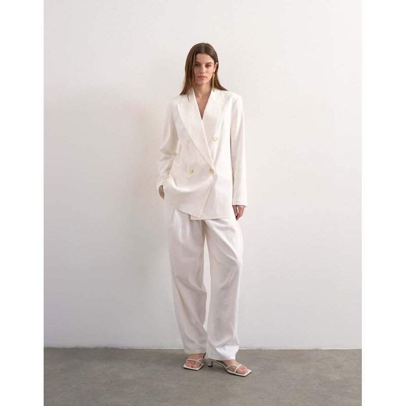 Topshop linen barrel leg trouser in white
