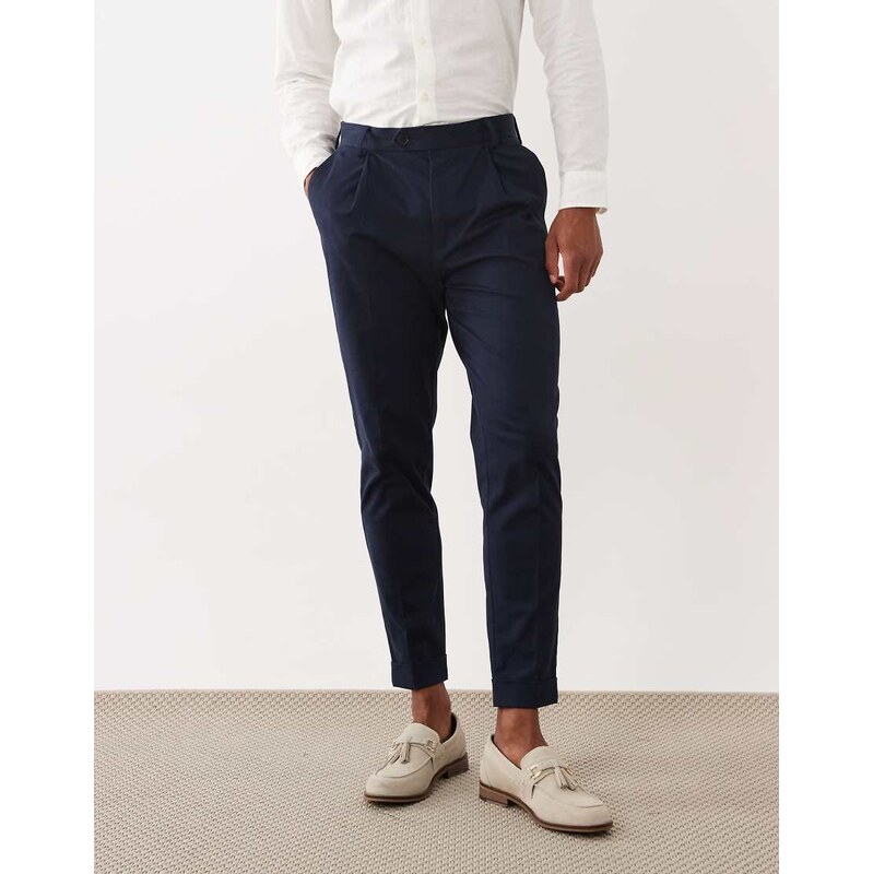 ASOS DESIGN tailored cotton rich tapered chino trousers in navy