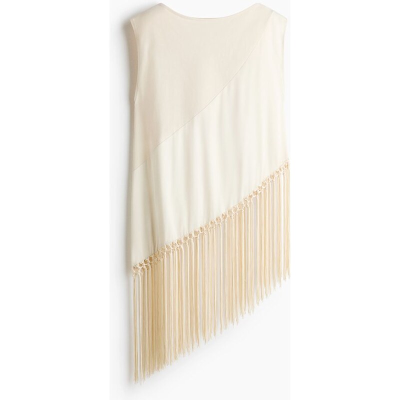 H&M - Asymetrický tops třásněmi - Krémová/Barevný Blok