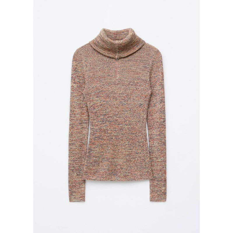 H&M - Melírovaný úpletový top na zip do poloviny - oranžová 113694743