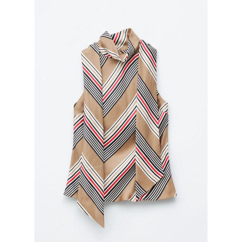 H&M - Hedvábný tops šátkovým límcem - béžová 113694846