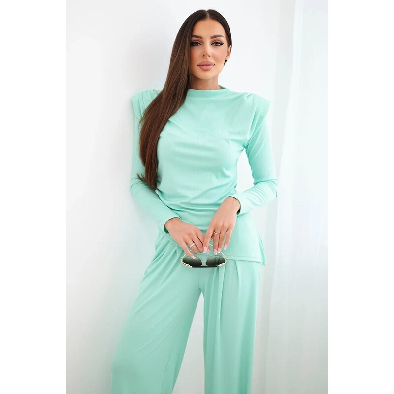 MladaModa Komplet vroubkované halenky a širokých kalhot model 0319 113695778