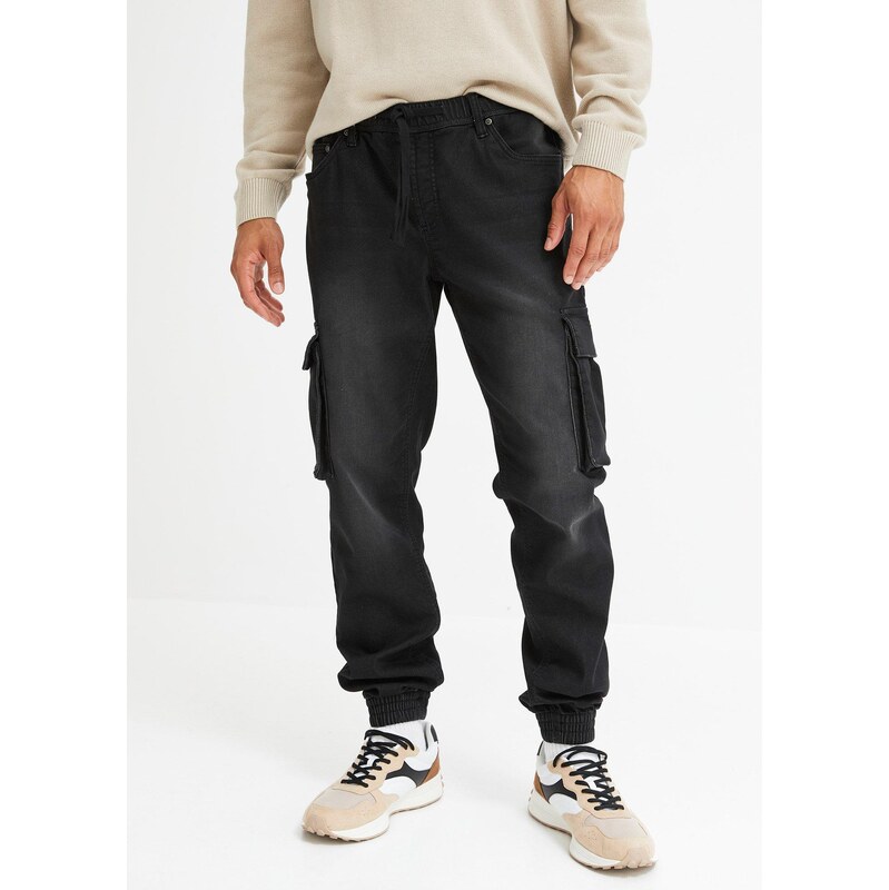 bonprix Cargo džínové joggery Slim Fit, Straight, s pružným