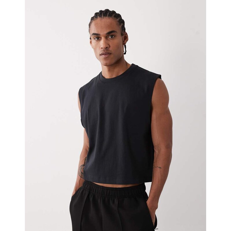 4505 cotton cropped lifting tank with quick dry finish in black