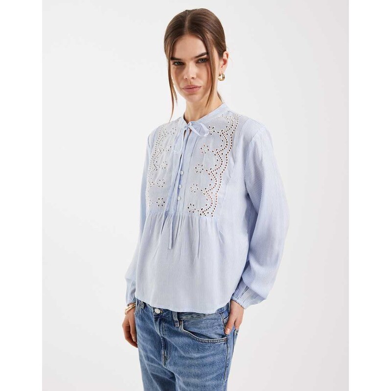 ONLY lace detail shirt in blue stripe 113707795
