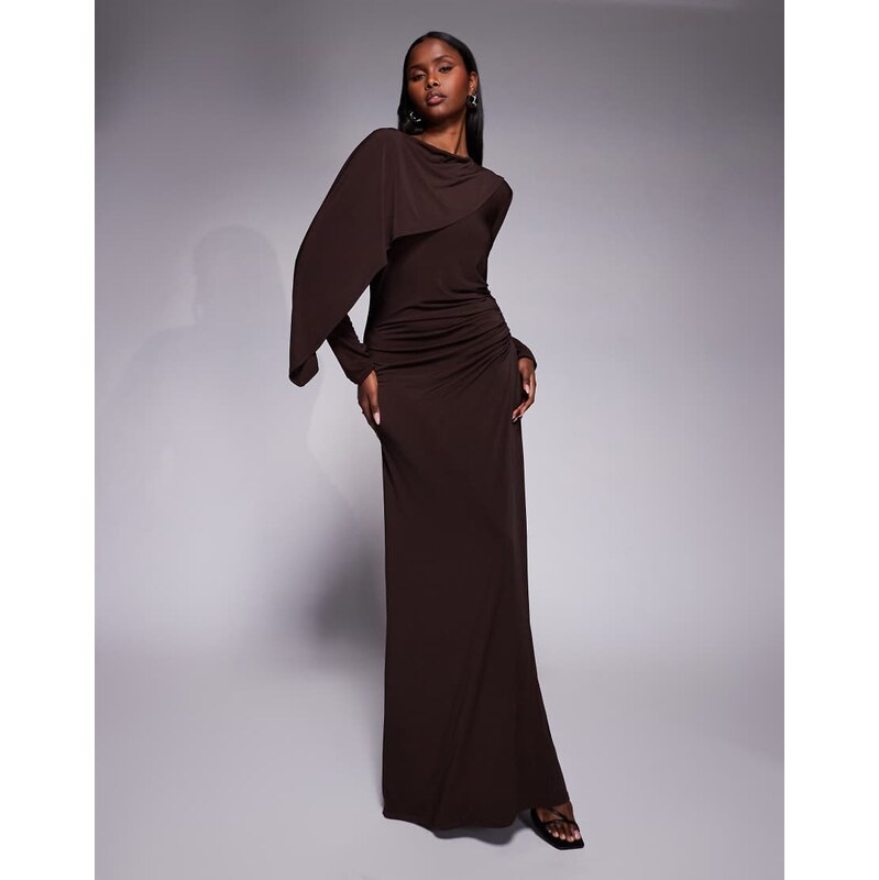 Daska slinky one cape detail maxi dress in chocolate-Brown 115093876