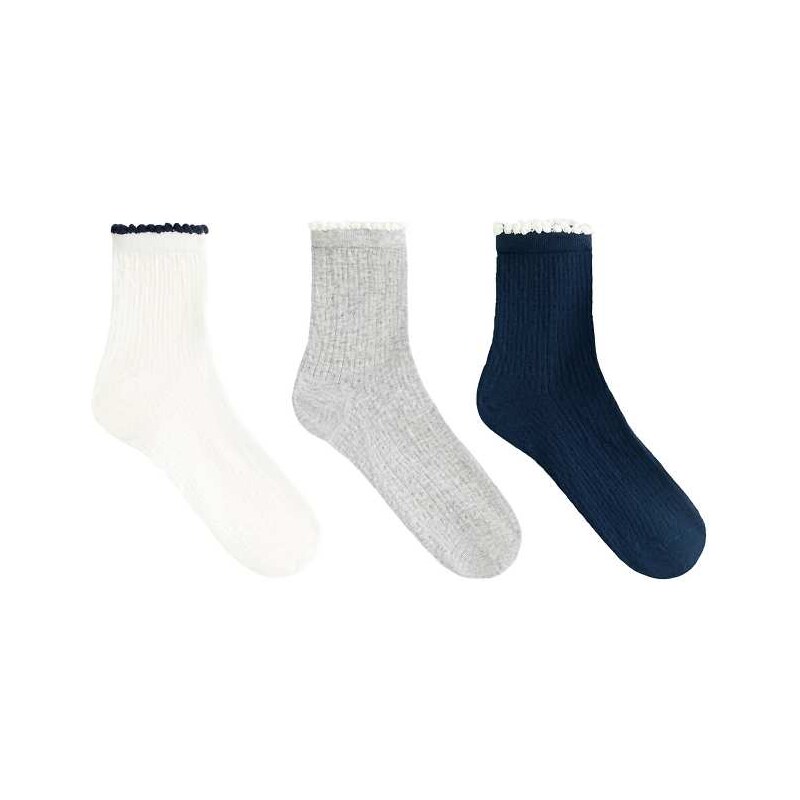 OYSHO 3 pairs of cotton blend bubble quarter socks in ecru-Neutral 113707906