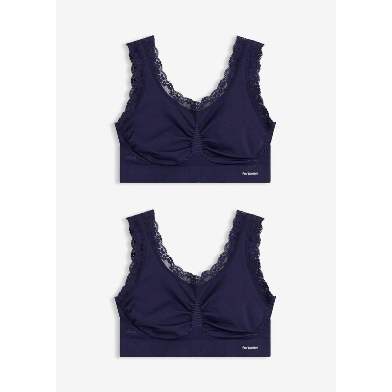 bonprix Bezešvý podprsenkový top Feel Comfort (2 ks v balení) modrá 114211810