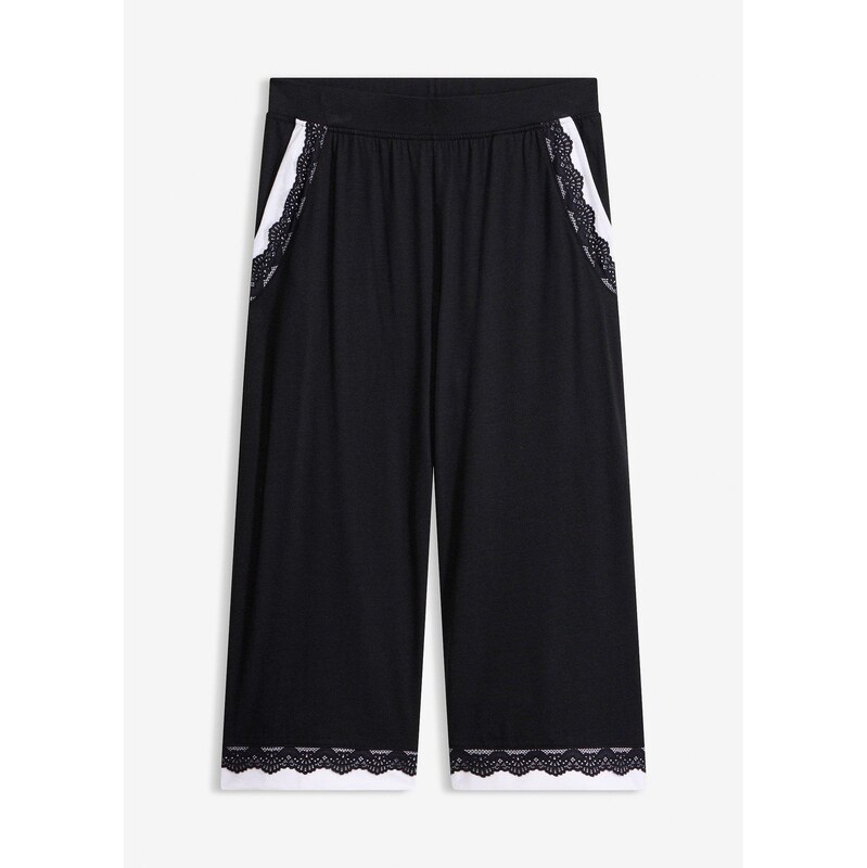 bonprix Široké kalhoty culottes z měkké viskózové směsi černá Žena 113706632