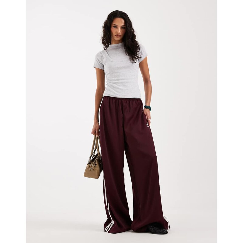adidas Originals satin wide leg track pants in maroon and off