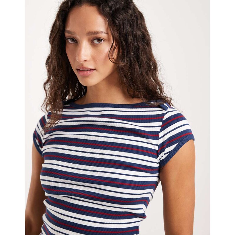 ASOS DESIGN boat neck short sleeve baby tee in stripe-Multi
