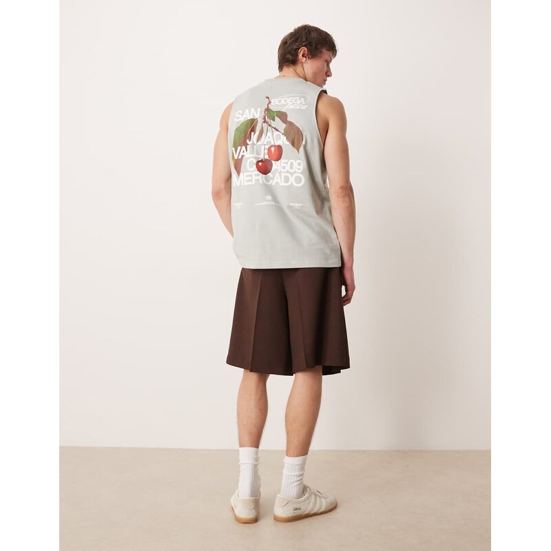 ASOS DESIGN oversized tank with fruit print in grey