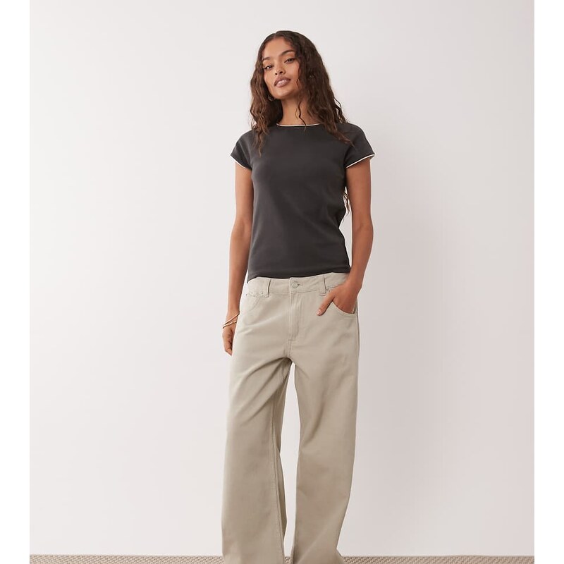 ASOS Petite ASOS DESIGN Petite low rise baggy jean in neutral 113707806