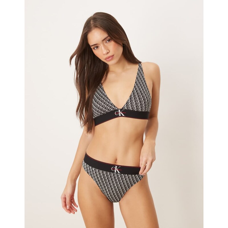 Calvin Klein Graphic Logo lightly lined triangle bra in black logo 113707837
