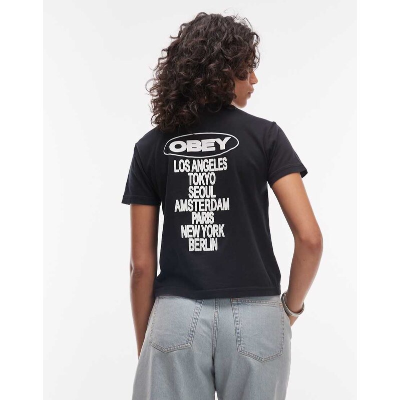 Obey cities graphic short sleeve t-shirt with back print in black 113707849