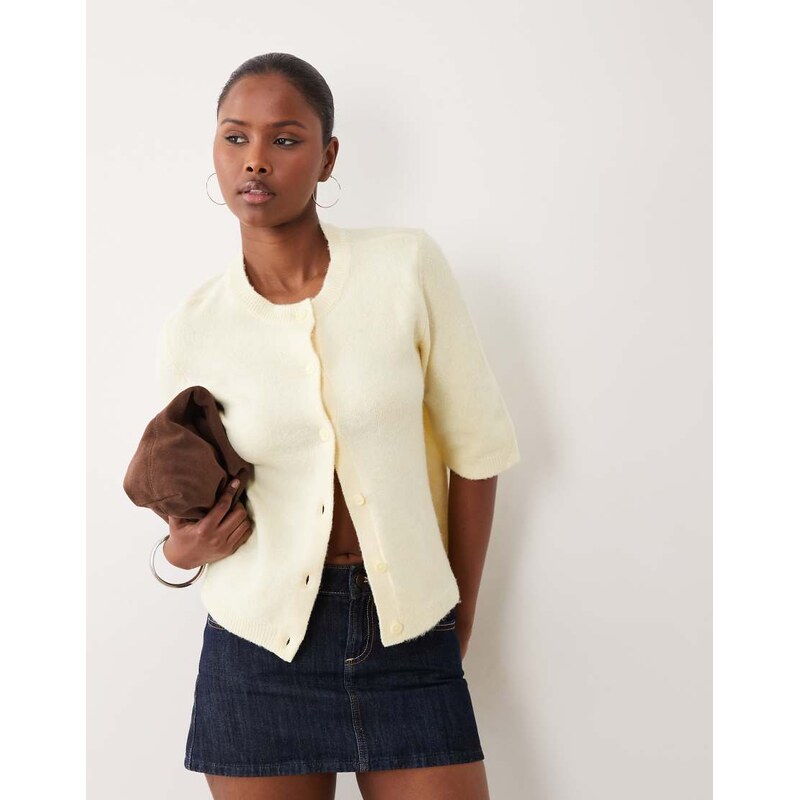 Vila short sleeve soft knitted cardigan in pastel yellow melange 115521462