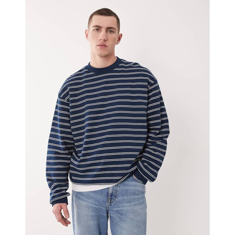 ASOS DESIGN relaxed sweatshirt in navy stripe