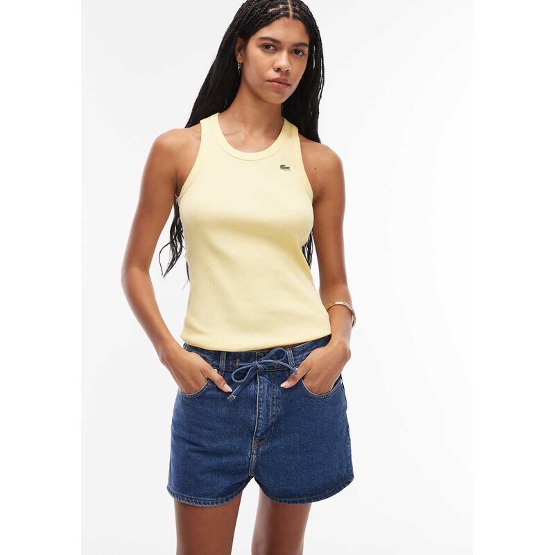 Lacoste paper bag denim shorts in mid wash-Blue 113707876