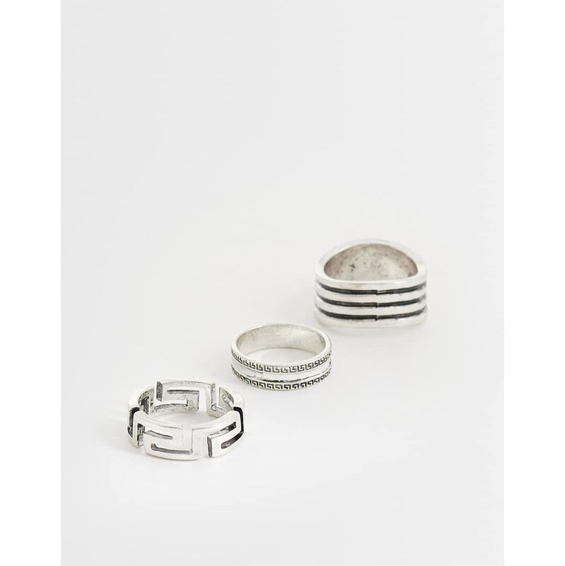 ASOS DESIGN 3 pack greek wave and layered ring in silver 113707884
