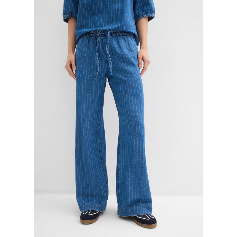 bonprix Džíny Wide Leg, bez zapínání, bavlna modrá Žena