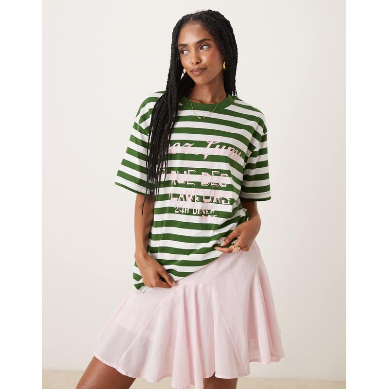ASOS DESIGN stripe regular fit t-shirt with chez lumi graphic in