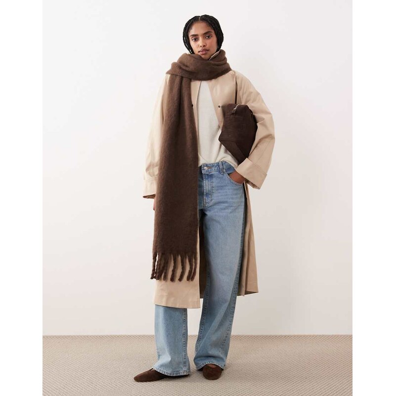 JJXX oversized fluffy scarf in brown 115513365