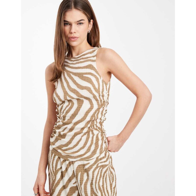 Vero Moda sleeveless ruched jersey top co-ord in birch abstract print 113714883