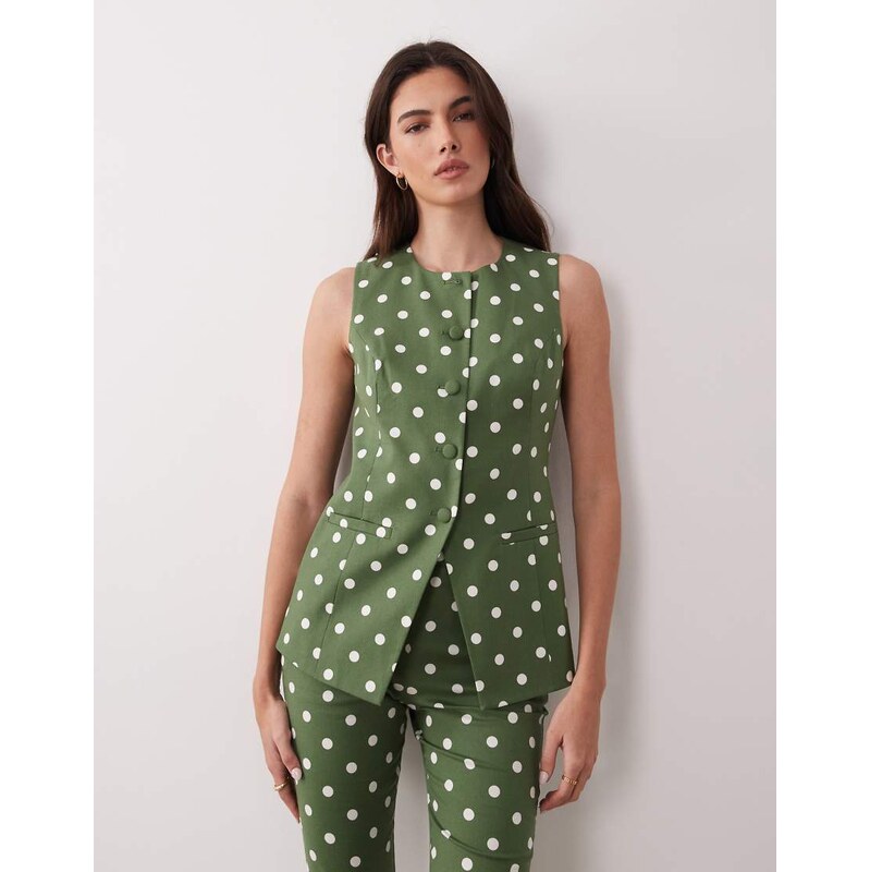 Nobodys Child Longline button down waistcoat co-ord in polkadot