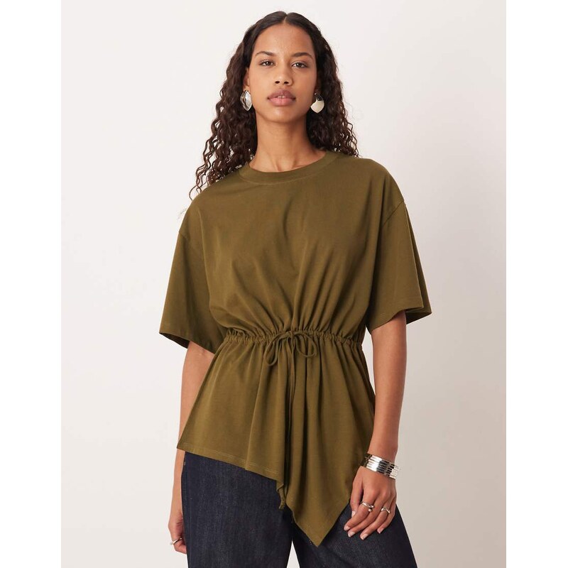 ASOS DESIGN drawcord waist detail with asymmetric hem in olive