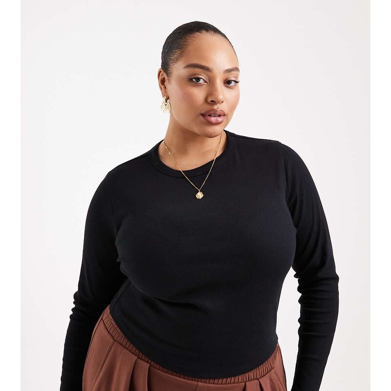 ASOS Curve ASOS DESIGN Curve rib crew neck long sleeve top in