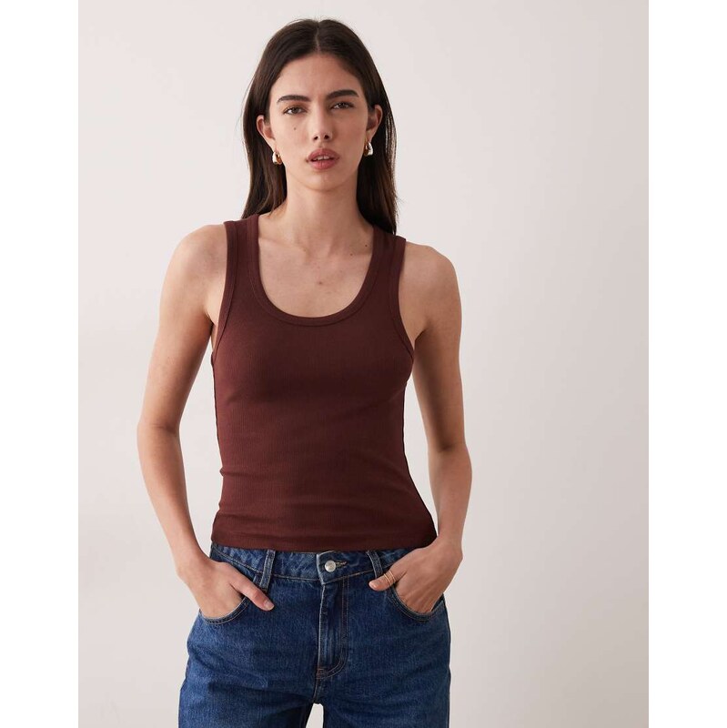 ASOS DESIGN thick binding rib scoop neck vest in chocolate-Brown