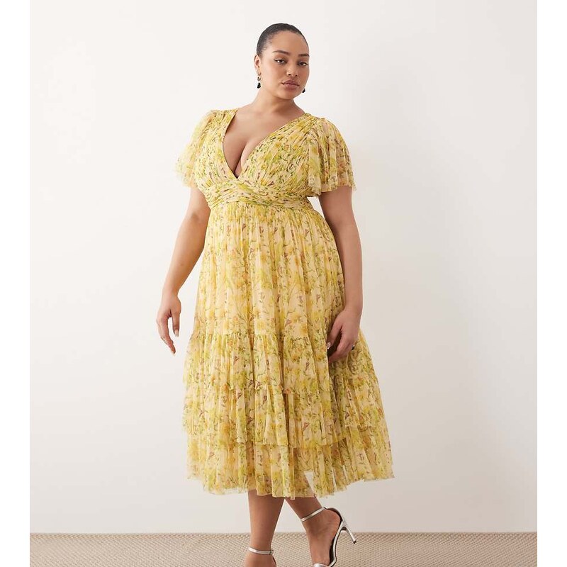 Lace & Beads Plus Lace & Beads Madison Plus midi dress in yellow
