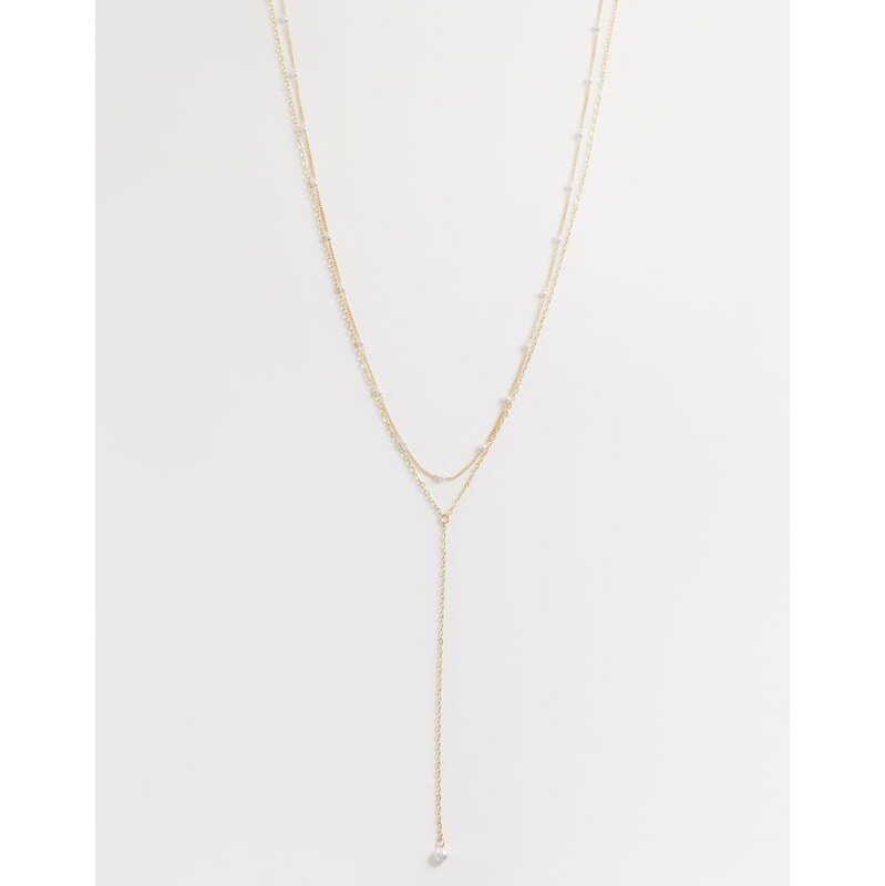 ASOS DESIGN delicate lariat necklace with station faux-pearl detail in 113620028
