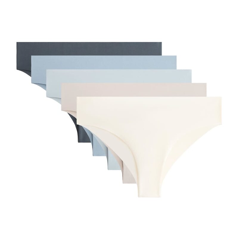 OYSHO 5 laser-cut polyamide blend brazilian briefs in blue 113715096
