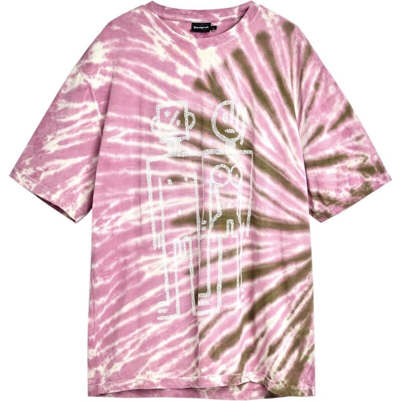 Desigual Tričko olivová / pink / bílá