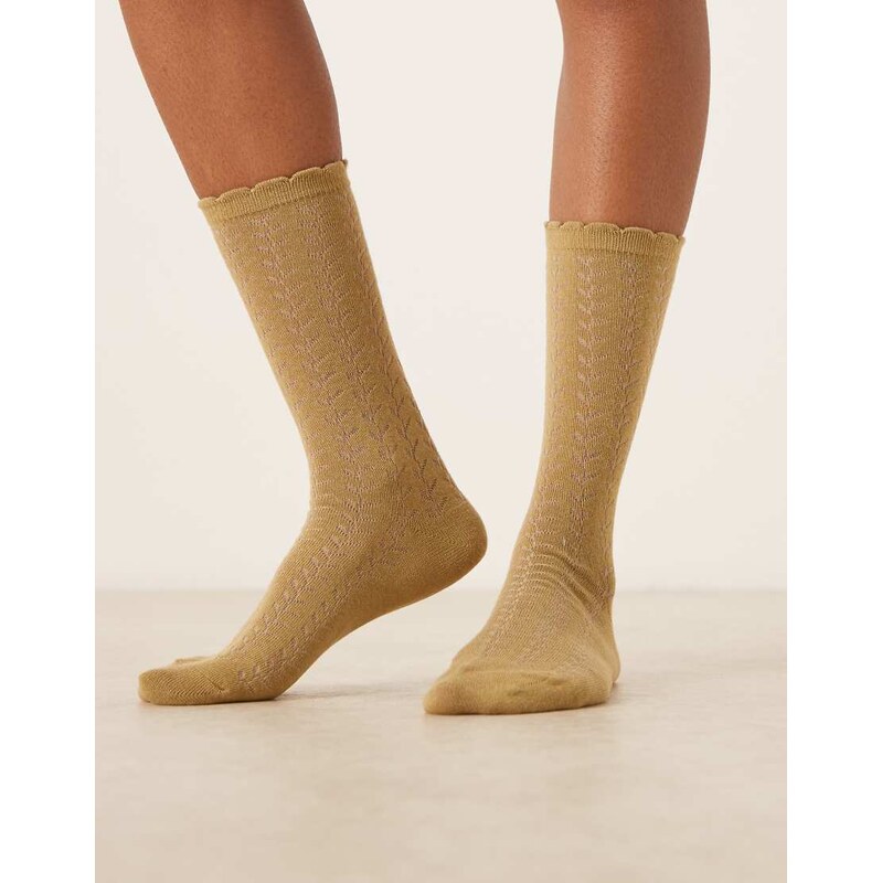 Becksondergaard pointelle frill socks in khaki green 113714874