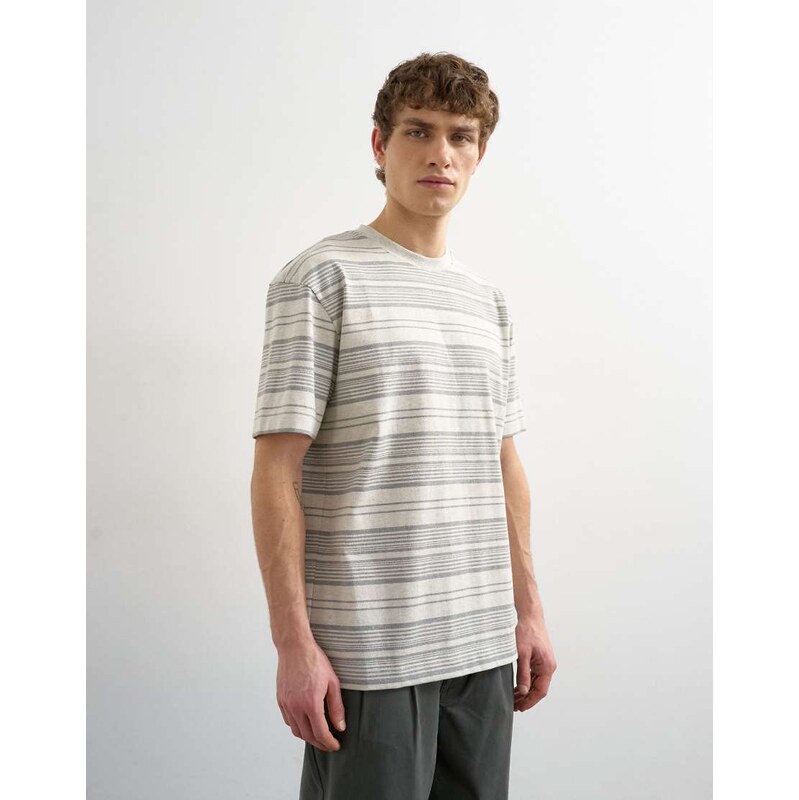 Topman relaxed fit stripe t-shirt in grey-Neutral