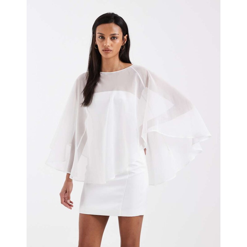 4th & Reckless chiffon draped cape top co-ord in white 113714976