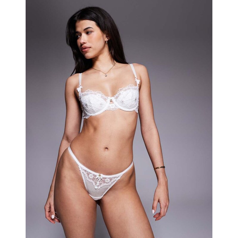 Boux Avenue Evangeline daisy lace tanga thong in white