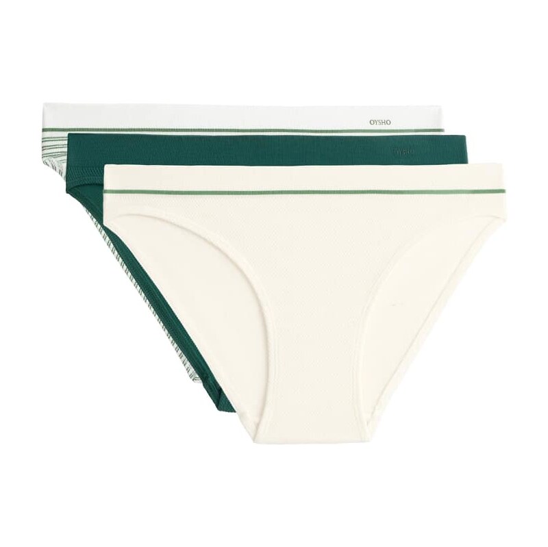 OYSHO 3 piqué polyamide blend classic briefs in emerald green