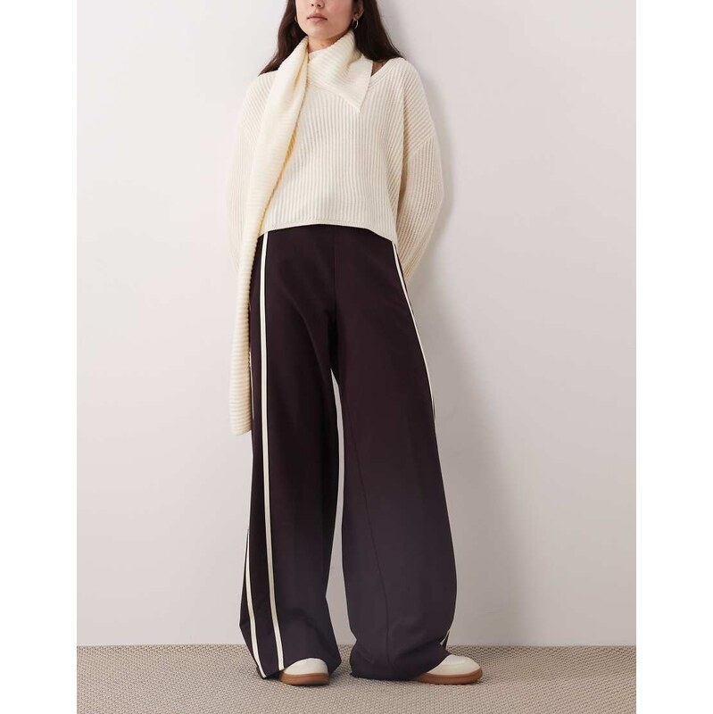 Mango tie waist straight trouser with side stripe in fig-Red 113714989
