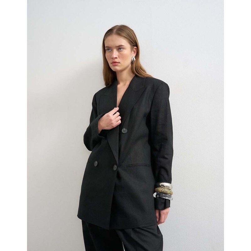 Topshop linen chuck on blazer in black 114240723