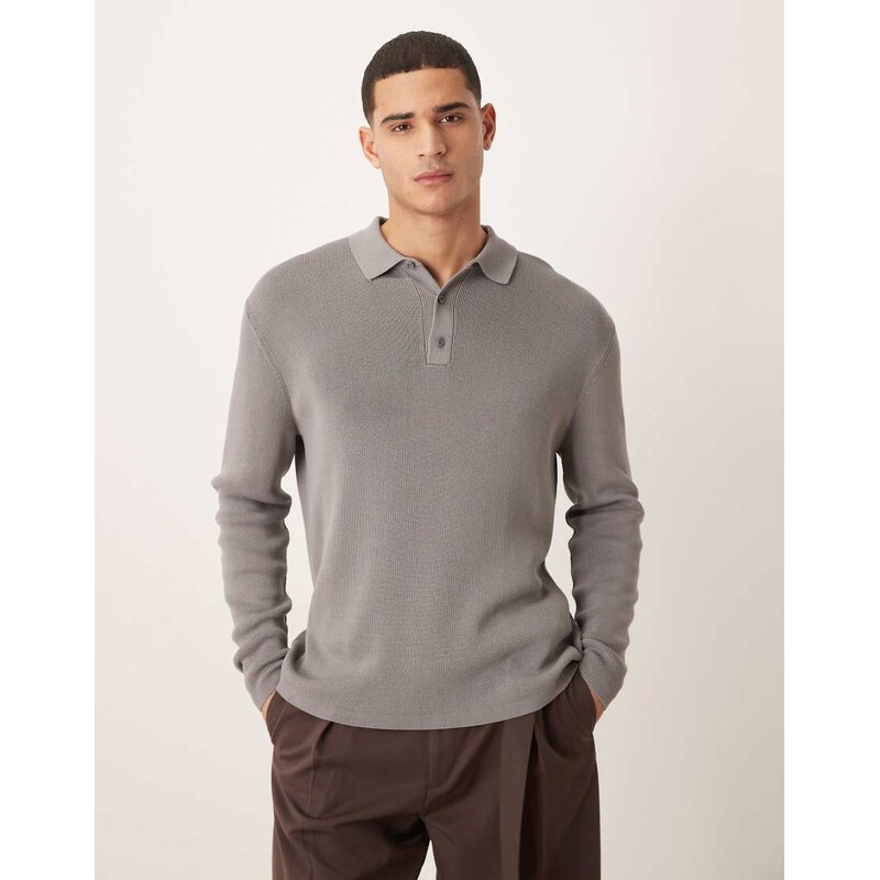 ASOS DESIGN relaxed knitted polo in grey