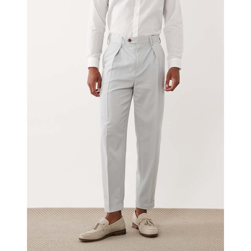ASOS DESIGN tailored tapered trousers in light blue twill with