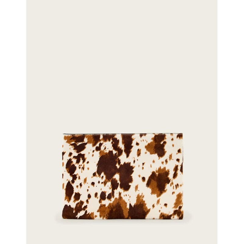 AllSaints bettina cowhide clutch bag in cream-Multi 114385264
