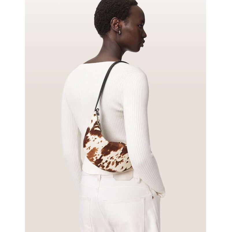 AllSaints luna micro shoulder bag in cow print-Multi 114406338